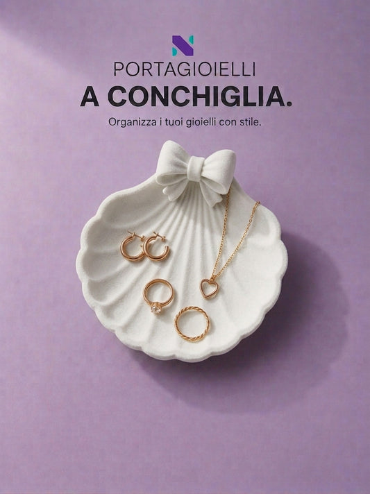 Portagioielli a forma di conchiglia bianca con fiocco 