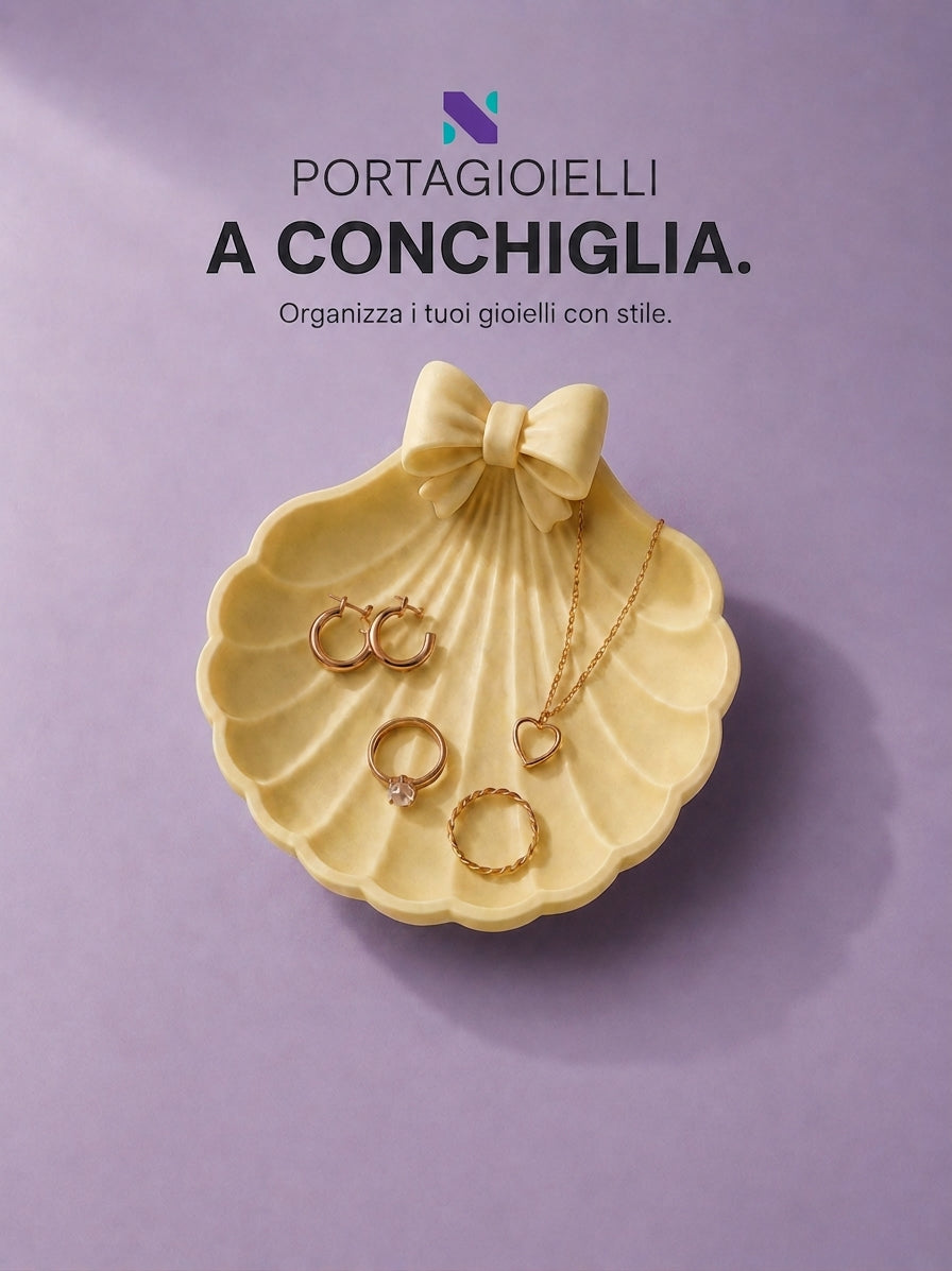 Portagioielli a forma di conchiglia gialla con fiocco 